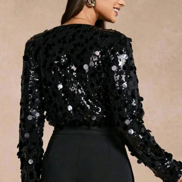 Sequin Black Wrap Top - Picture 5 of 5